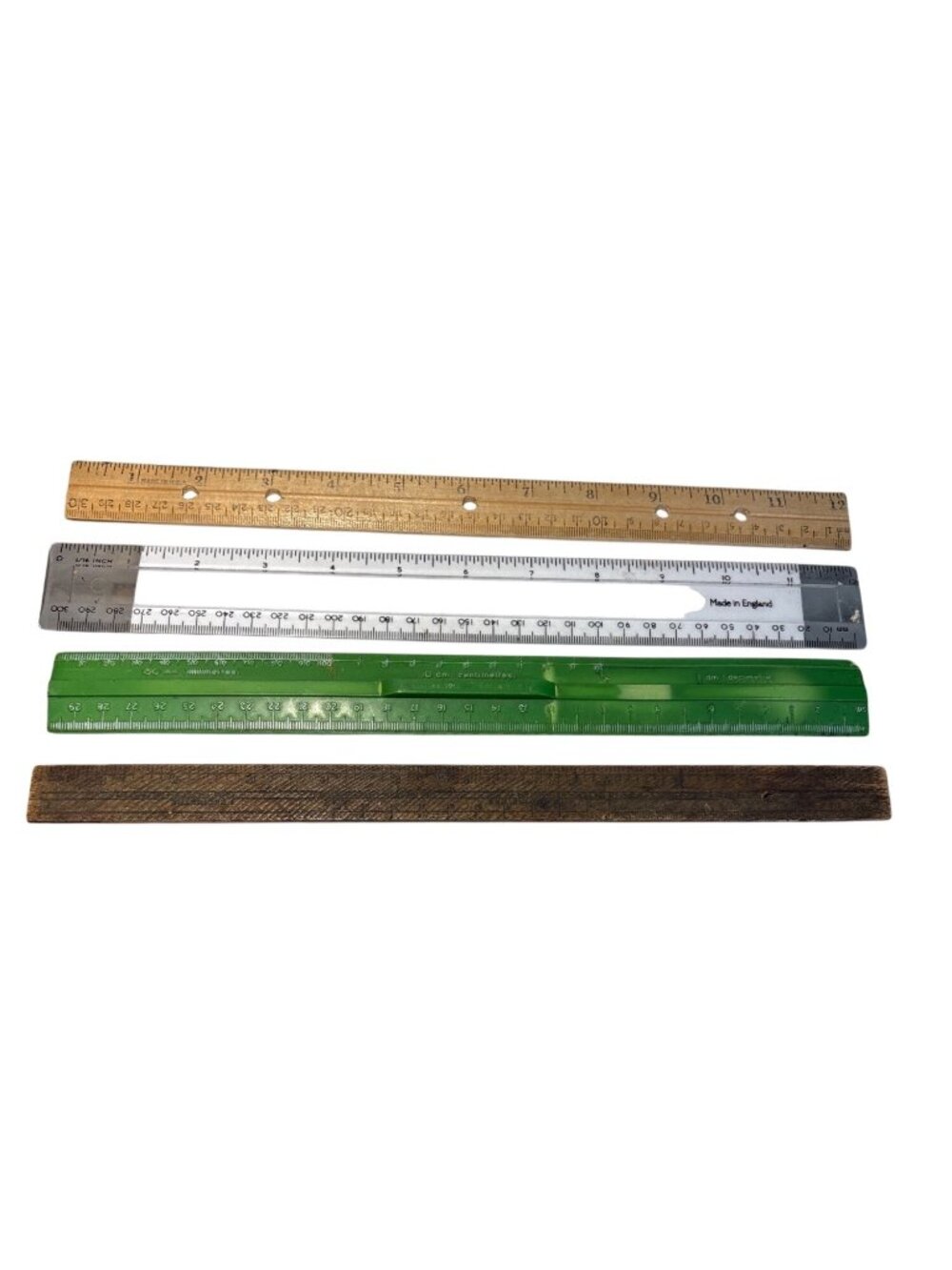 Vintage Rulers 12-Inch 30cm Wood Plastic Lot of 4 Made In USA &England